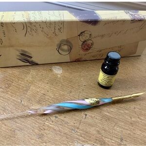 Vintage Murano Glass Calligraphy Pen & Ink Set NEW